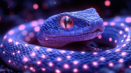 Glowing blue snake with pink lights.