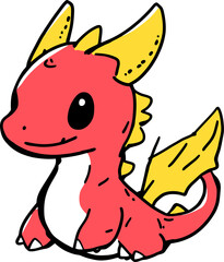 Cute Red Baby Dragon with Yellow Wings and Tail Illustration