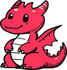 Cute Red Cartoon Dragon with Wings in Adorable Chibi Style