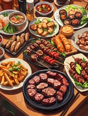 Colour water Painting of Barbecue