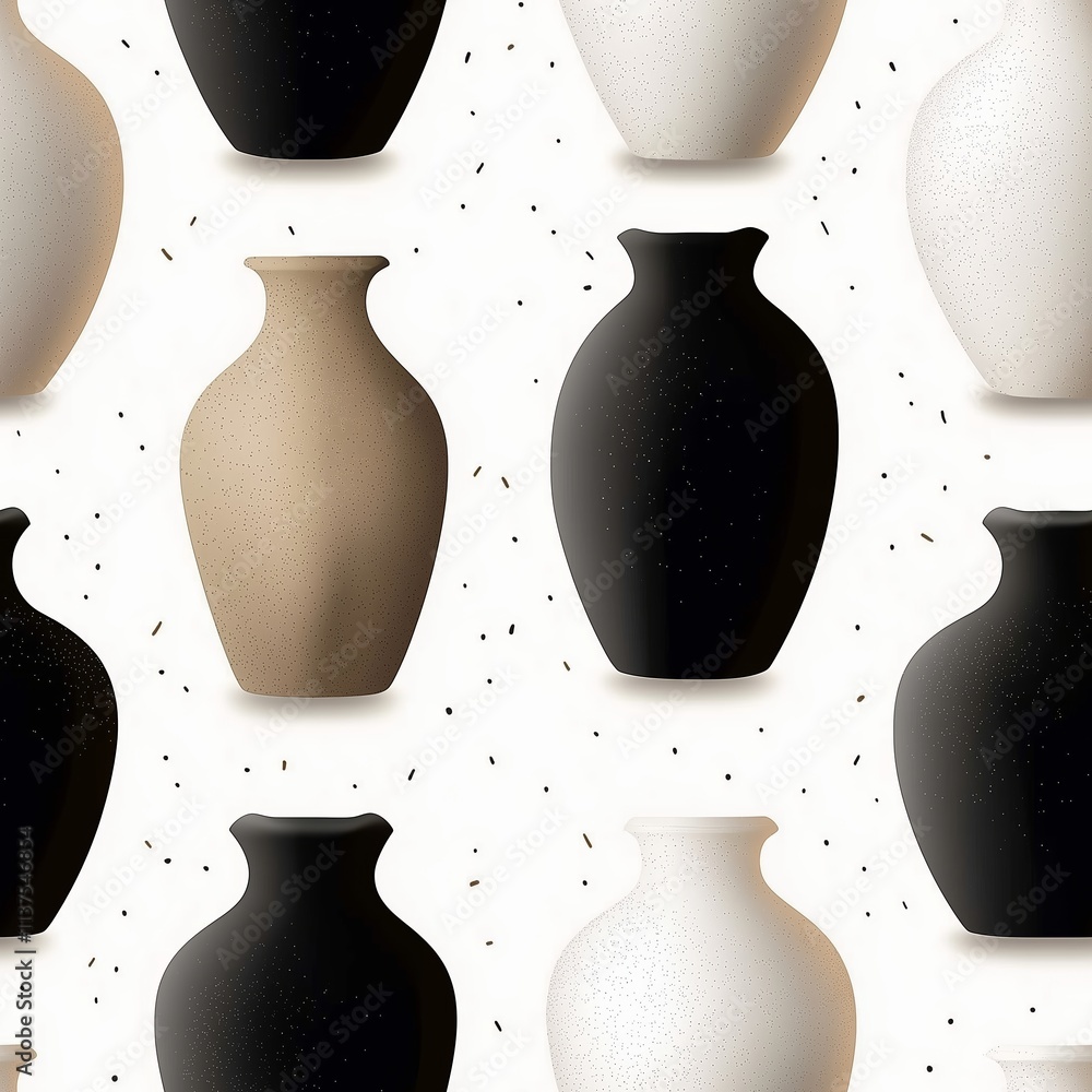 Poster decorative vases arranged in a modern pattern showcasing various colors and designs in a stylish com