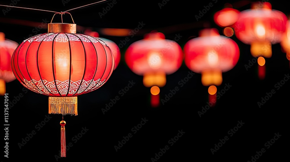 Poster chinese lanterns idea. vibrant red lanterns illuminate the night, symbolizing joy and festivity.