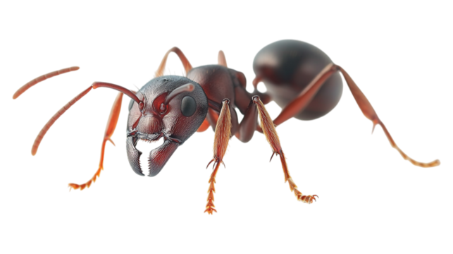 An ant isolated against a transparent background, ideal for biological studies, insect illustrations, or educational content.