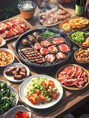 Colour water Painting of Barbecue