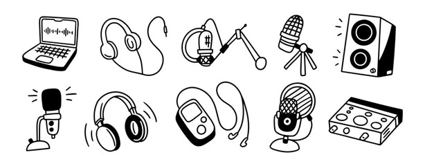 Handdrawn Podcast Audio Tools Illustration