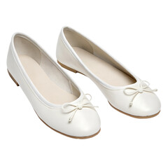 Naklejka premium A pair of classic white ballet flats with rounded toes and small bows, displayed on a transparent background