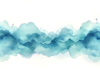 Abstract Teal Watercolor Mountain Range Landscape