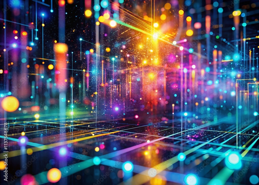 Aufkleber macro abstract digital cyberspace: fractal geometry, data stream, network, glitch art, binary code