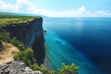 Panoramic view from cliff overlooking ocean