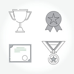 Four Award Icons, Black and White, Simple Design