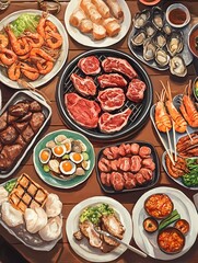 Colour water Painting of Barbecue