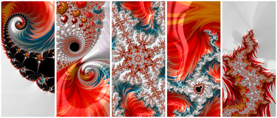 Set of 5 fractal backgrounds based on the Mandelbrot and Julia Set fractals.