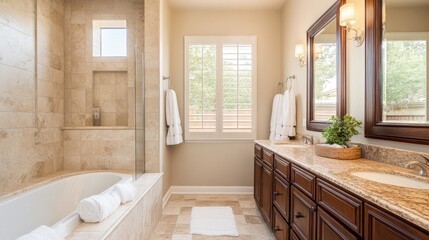 Elegant modern bathroom with natural light and stylish fixtures