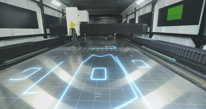 CNC laser cutting machine at work. metal laser cutting machine. CNC laser machine at the factory. Cutting metal with a laser CNC machine.