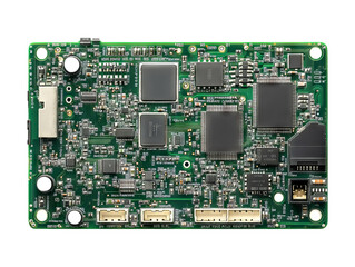 Isolated Electronic Circuit Board with Components on Transparent Background