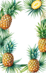 Tropical Pineapple Frame with Green Leaves, perfect for cookbook, restaurant menu
