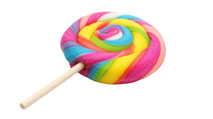 A Vibrant and Eye-Catching Colorful Spiral Lollipop on a Wooden Stick, Perfect for Enhancing Sweet Treat Imagery in Candy-Related Projects.