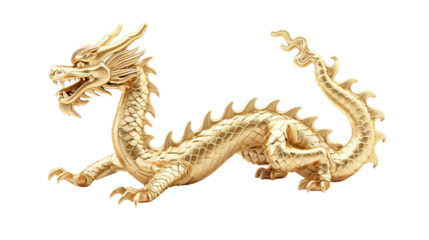 Golden Chinese dragon isolated on transparent background, 3d illustration.