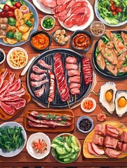 Colour water Painting of Barbecue