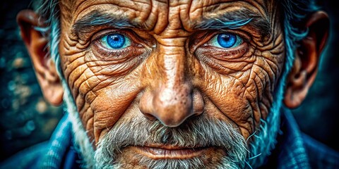 Macro Photography Close Up Old Man Blue Eyes Wrinkles Portrait Face Detail Senior Citizen