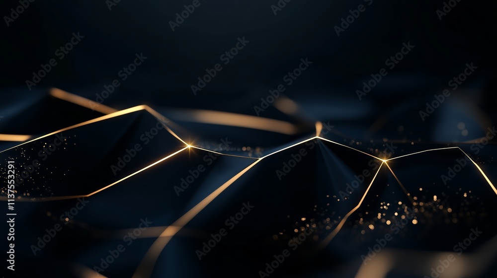 Poster abstract design featuring geometric shapes with golden highlights on a dark background