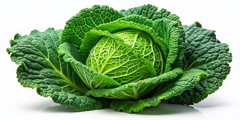 Fototapeta premium Macro Photography Green Cabbage Isolated White Background - Closeup Detail Vegetable Image