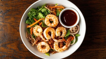 Delicious Shrimp Salad with Fresh Vegetables and Dipping Sauce
