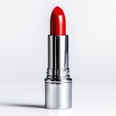 A photostock of a stack of smooth red lipstick tubes in glossy packaging, isolated on a clean white background, bold and luxurious, High Quality