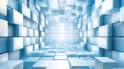 Abstract Blue Cube Tunnel: A Digital 3D Rendering of Interlocking Cubes Creating a Tunnel-like Perspective