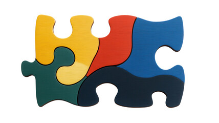 Obraz premium Bright and Colorful Wooden Puzzle Piece on a Clean White Background, Perfect for Educational and Creative Projects.