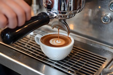 Close-up of espresso shot being pulled