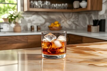Classic bourbon on the rocks with ice