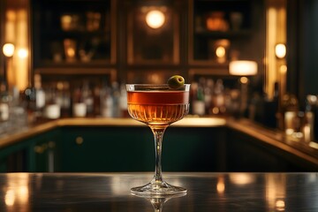Naklejka premium Classic martini with olive garnish