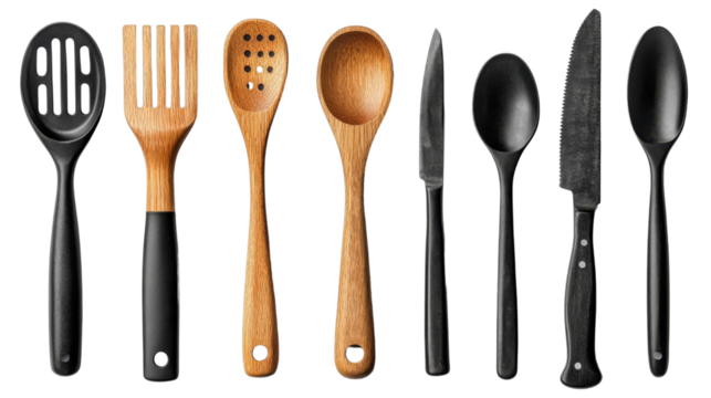 set of kitchen utensils isolated on white background 