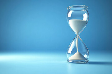 Hourglass Shows Time Passing Slowly on Blue Background with Falling Sand
