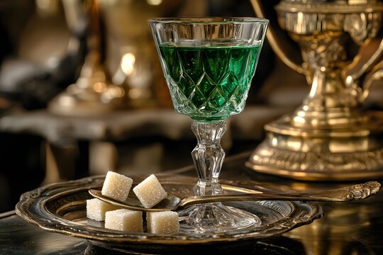 Traditional absinthe glass with louche