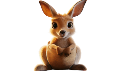 Cute animated rabbit character with large ears and expressive eyes sitting on a light background.