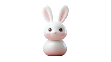 Cute white bunny figurine with rosy cheeks standing on a transparent background perfect for playful decorations or Easter themes.