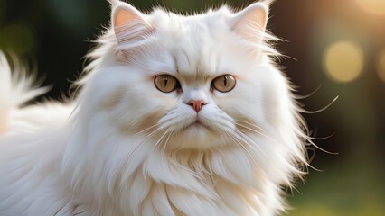 A fluffy white Persian cat with long fur blowing in the breeze
