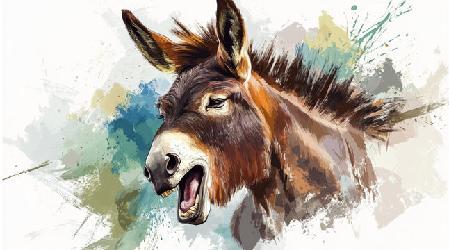 Create drawn illustration Angry looking Donkey with teeth