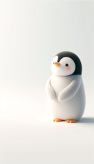 Penguin Standing on White Background, Embracing Minimalism with Curious Expression