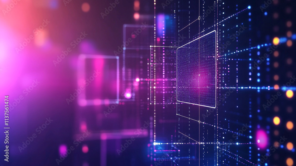 Poster abstract representation of a data center with glowing lights and network connections. abstract digit