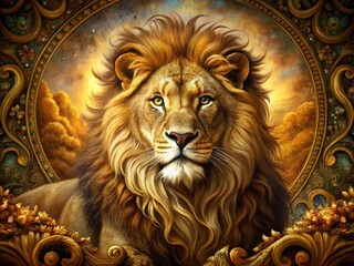 Majestic Gold Lion: Vintage Photography, Regal Animal Portrait, Golden Mane, Wildlife Art