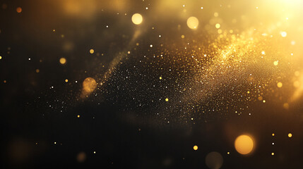 Obraz premium Aged Film Frame, Dust Particles And Grain Evident, Abstract background with golden bokeh lights and dust particles on a black background.