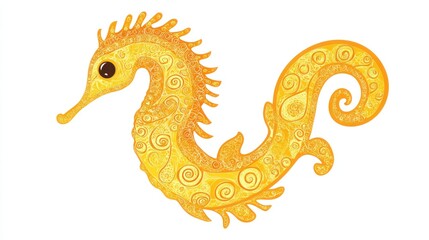 Naklejka premium Decorative yellow seahorse illustration with intricate patterns.