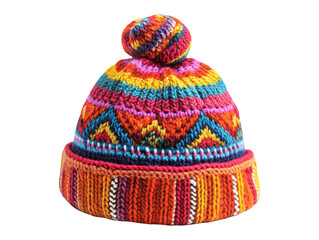 Colorful Peruvian Knitted Chullo Hat Isolated on Transparent Background