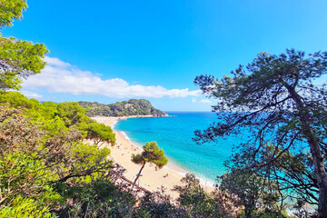 Obraz premium Idyllic Mediterranean Coastline on a Sunny Day - Perfect for Travel and Nature Lovers