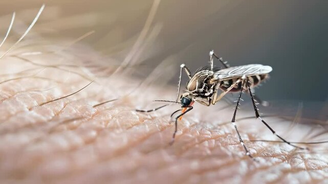 Close up of dangerous mosquito on the human skin