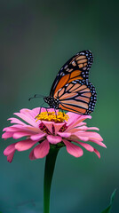 Obraz premium A beautiful photo of a colorful butterfly resting against a natural landscape, perfect as a banner background for a cover or social media design.