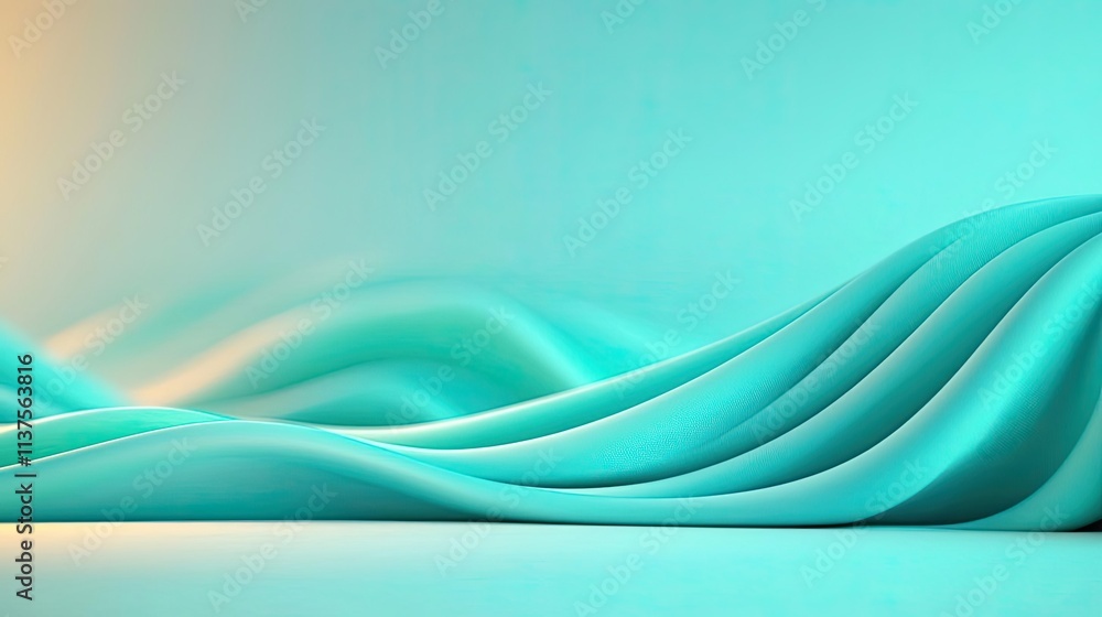 Poster wave abstract background concept. abstract waves of smooth fabric in teal shades with gentle curves 